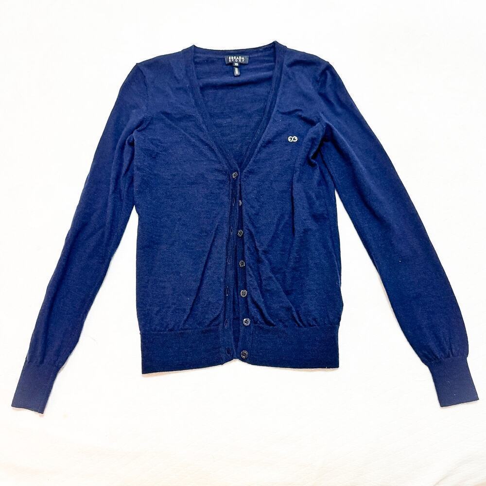 Escada Sport Navy Blue Button Down Cardigan Sweater Size XS